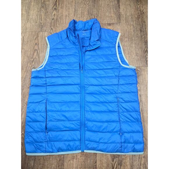 Attention Men's L Vest Down Puffer Jacket Quilted Packable Blue Zip Lightweight - Picture 1 of 4